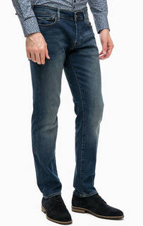 Синие зауженные джинсы на болтах Guess