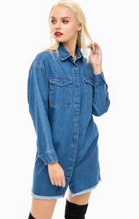 Синее платье из денима с вышивкой Guess