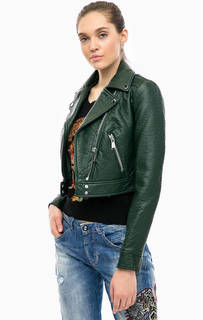 Укороченная зеленая куртка косуха Guess