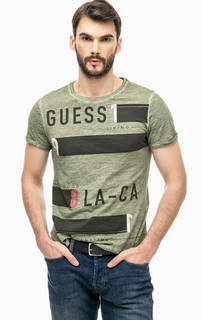 Хлопковая футболка цвета хаки с принтом Guess