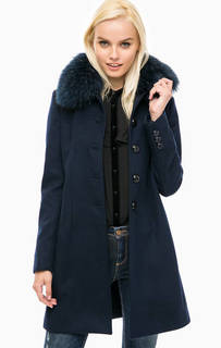 Синее пальто с меховой отделкой Kocca