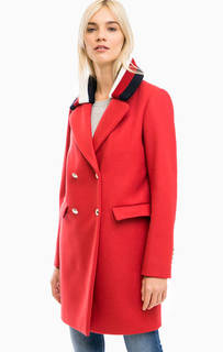 Красное пальто со съемным вязанным воротником Tommy Hilfiger