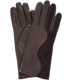 Коричневые перчатки из кожи и замши Eleganzza