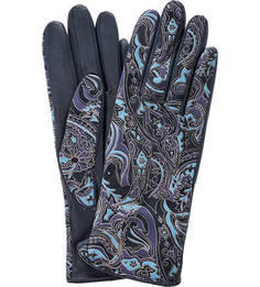 Синие кожаные перчатки с принтом Eleganzza