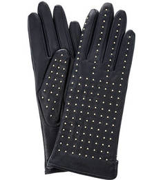 Синие кожаные перчатки с декором Eleganzza