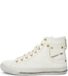 Высокие кожаные кеды молочного цвета Diesel