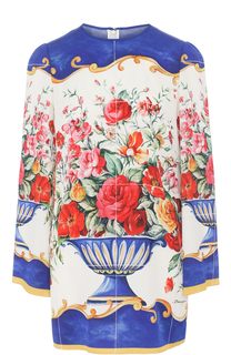 Шелковый топ с длинным рукавом и ярким принтом Dolce &amp; Gabbana
