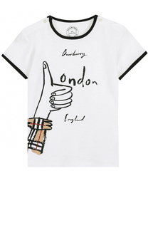 Хлопковая футболка с контрастной отделкой и принтом Burberry