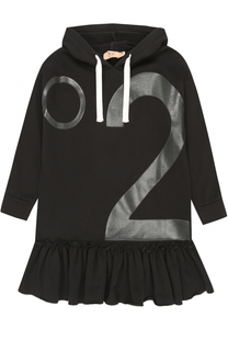 Мини-платье из эластичного хлопка с принтом и капюшоном No. 21