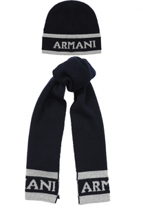 Комплект из шапки и шарфа с логотипом бренда Armani Junior