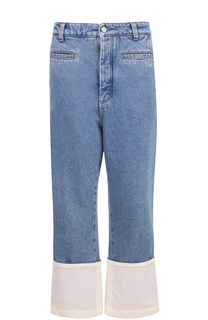 Укороченные джинсы с потертостями и контрастной отделкой Loewe