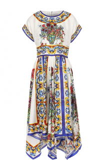 Приталенное шелковое платье с принтом Dolce &amp; Gabbana