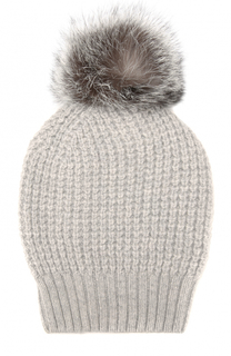 Кашемировая шапка фактурной вязки с меховым помпоном TSUM Collection