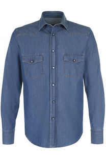 Хлопковая рубашка на кнопках в контрастную полоску Brioni