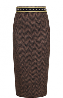 Шерстяная юбка-миди с декорированным поясом REDVALENTINO