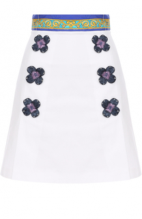 Мини-юбка с цветочной отделкой и широким поясом Dolce &amp; Gabbana