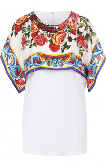 Хлопковый топ с шелковым принтованным кейпом Dolce &amp; Gabbana