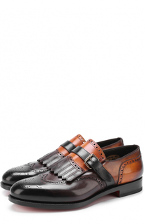 Кожаные монки с брогированием и бахромой Santoni