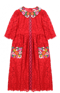 Кружевное платье с цветочным декором Dolce &amp; Gabbana