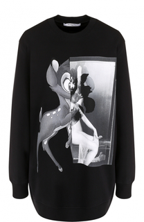 Хлопковый пуловер с круглым вырезом и принтом Givenchy