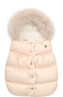 Пуховый конверт с меховой отделкой на капюшоне Moncler Enfant