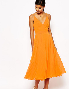 Платье миди с плиссировкой ASOS PETITE - Оранжевый