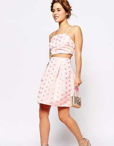 Пышная фактурная юбка миди для выпускного в горошек True Decadence Petite - Розовый