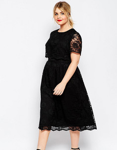 Кружевное приталенное платье миди с укороченным лифом ASOS CURVE - Черный