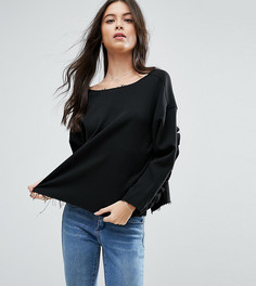 Oversize-топ с оборками и разрезом ASOS PETITE - Черный