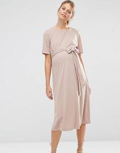 Платье миди для беременных с завязками спереди ASOS Maternity - Розовый