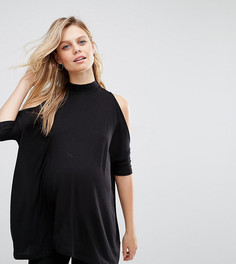 Топ для беременных с открытыми плечами и высокой горловиной ASOS Maternity - Черный