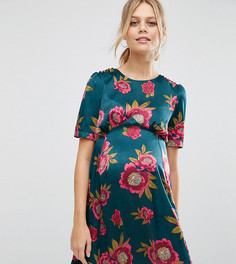 Атласное чайное платье для беременных с принтом ASOS Maternity - Мульти