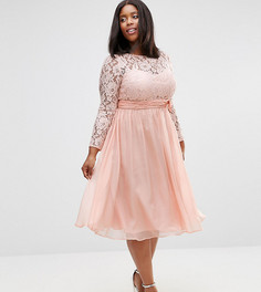 Платье миди с кружевом и бантом ASOS CURVE WEDDING - Розовый