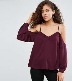 Атласный топ с открытыми плечами и V-образным вырезом ASOS TALL - Красный