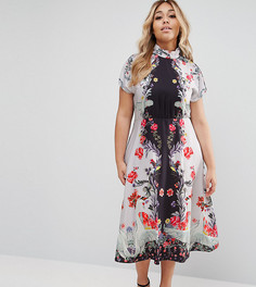 Платье миди с высоким воротом, открытой спиной и лебедями ASOS CURVE - Мульти