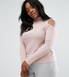 Топ в рубчик с вырезами на плечах и высокой горловиной ASOS CURVE - Розовый