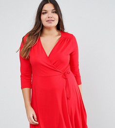 Короткое приталенное платье с запахом и рукавами 3/4 ASOS CURVE - Коричневый