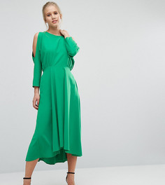 Платье с длинными рукавами и вырезами на плечах Closet - Зеленый