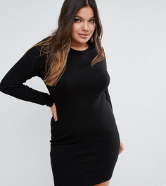 Облегающее платье мини в рубчик с длинными рукавами ASOS CURVE - Черный
