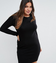 Облегающее платье мини в рубчик с длинными рукавами ASOS CURVE - Черный