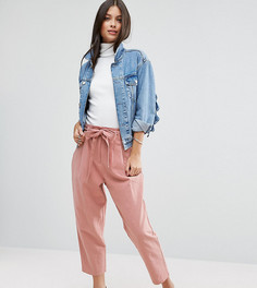 Брюки-галифе с поясом из ткани с добавлением льна ASOS PETITE - Розовый
