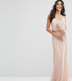 Платье макси с сетчатыми вставками на юбке и отделкой Amelia Rose - Розовый