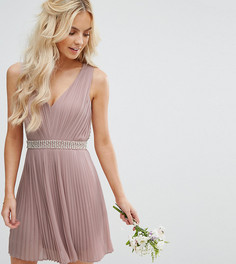 Приталенное платье мини для выпускного с отделкой и открытой спинкой TFNC Petite Wedding - Розовый