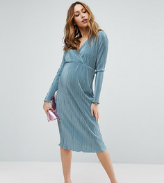 Плиссированное платье-футляр с запахом ASOS Maternity PETITE - Синий