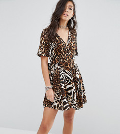 Платье с запахом и абстрактным леопардовым принтом Milk It - Мульти