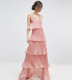 Плиссированное платье макси с многоярусными рюшами True Decadence Tall - Розовый