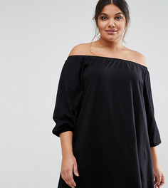 Платье мини с открытыми плечами и длинными рукавами ASOS CURVE Boho - Черный