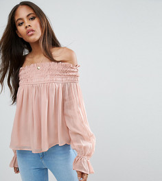 Присборенный топ с открытыми плечами ASOS TALL - Розовый