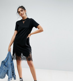 Платье-футболка с кружевной отделкой ASOS TALL - Черный