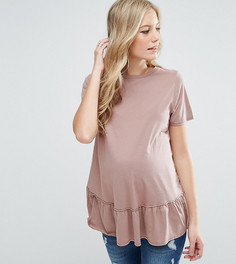 Футболка для беременных с оборкой по краю ASOS Maternity - Розовый